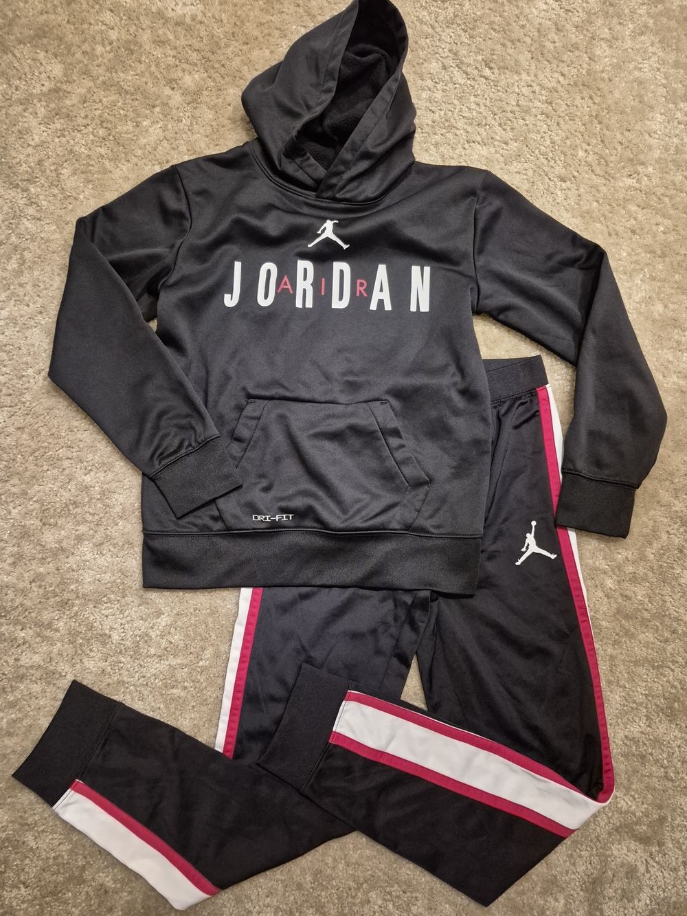 Jordan Kids Large Black and Red Hoodie & Track Pants Set